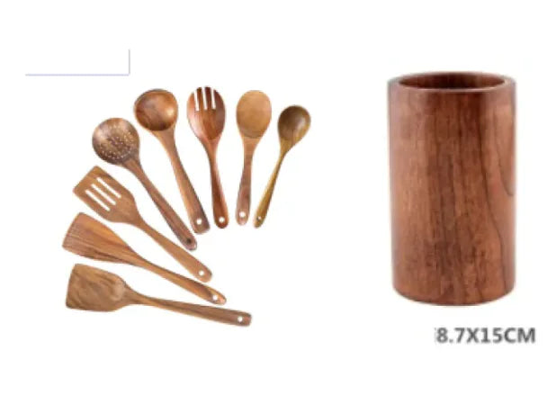 Juego de utensilios de cocina de madera de 7 piezas o más!